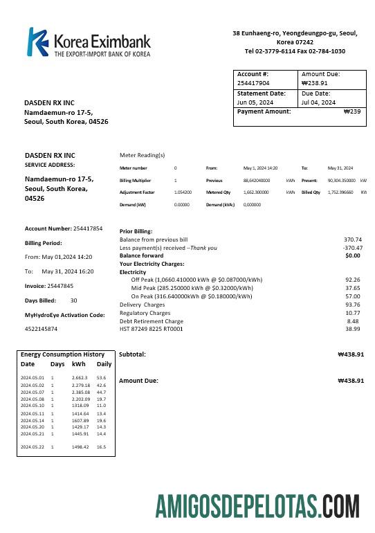 Em branco modelo Eximbank da Coreia em formato Word e PDF, bom para comprovação de endereço